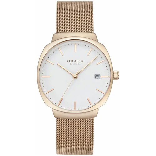 Наручные часы OBAKU Женские кварцевые часы Obaku V273LDVWMV с минеральным стеклом с гарантией, золотой, белый