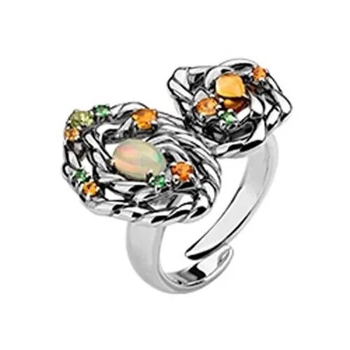 Кольцо Algenda, серебро, 925 проба, опал, цитрин, хризолит, размер 16