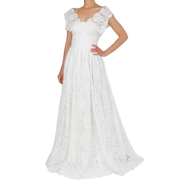 DOLCE - GABBANA Свадебное длинное платье макси с цветочным кружевом и корсажем, белое 10050
