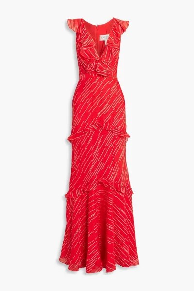 Платье макси из жаккарда с рюшами Rita fil-купе из смесового шелка SALONI, красный