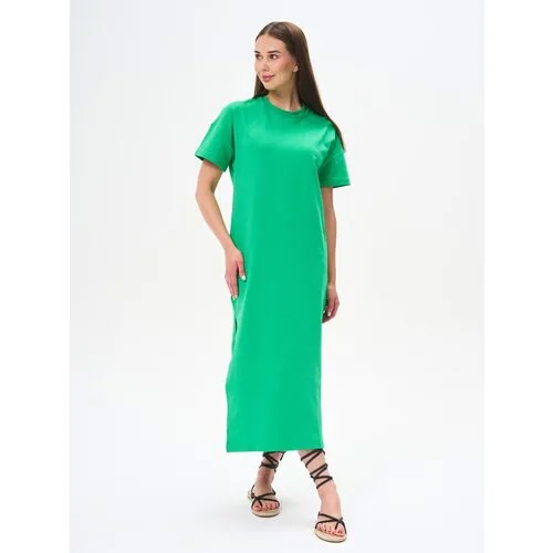 Платье-футболка Liza Volkova, хлопок, повседневное, свободный силуэт, макси, размер 42, зеленый