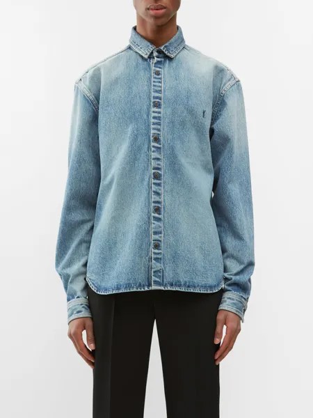 Джинсовая рубашка с вышивкой ysl Saint Laurent, синий