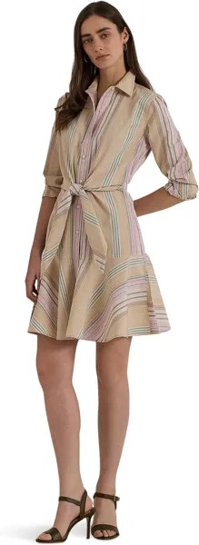 Платье LAUREN Ralph Lauren Striped Tie-Waist Broadcloth Shirtdress, цвет Tan/Lilac/Cream Multi