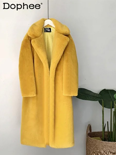 Утолщенное теплое пальто, женское корейское пальто из искусственного меха норки, пальто с лацканами и длинным рукавом, длинная дубленка кар...