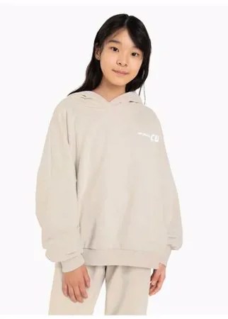 Бежевое худи oversize с надписью для девочки Gloria Jeans, размер 10-12л/146-152