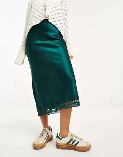 Бирюзово-зеленая юбка миди Wednesday's Girl с кружевной отделкой