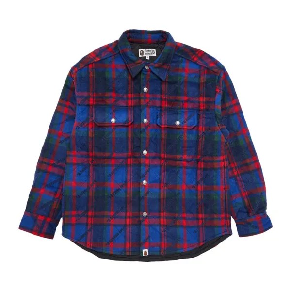 Куртка BAPE Logo Check Pattern Padded Flannel Shirt 'Navy', синий