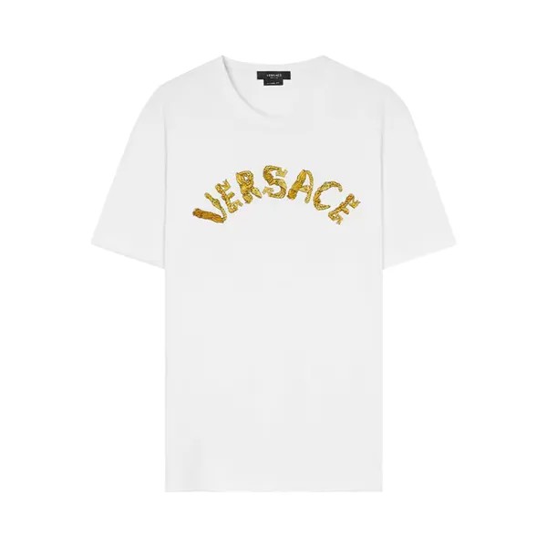 Футболка из джерси с вышитым логотипом Versace, цвет Оптический белый