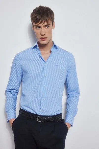Классическая рубашка в полоску приталенного кроя, не гладкая + устойчивая к пятнам Pedro del Hierro, синий