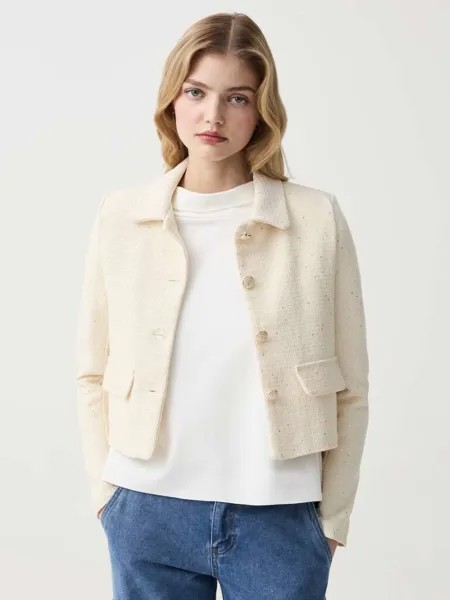 Укороченный жакет с микропайетками Hybrid, цвет ivory white