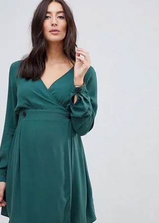 Зеленое платье с запахом и длинными рукавами ASOS DESIGN Maternity-Зеленый