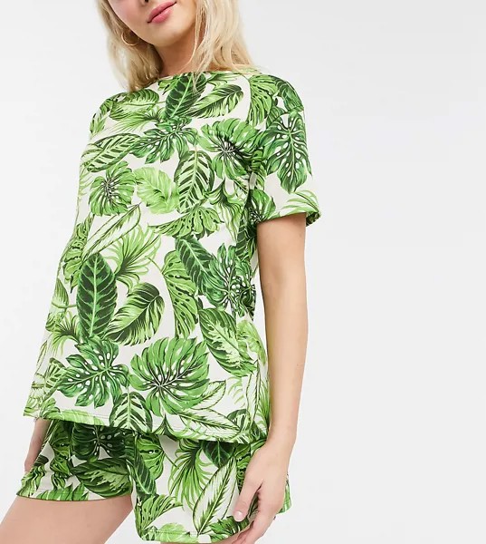 Зеленая пижамная футболка с пальмовым принтом ASOS DESIGN Maternity mix & match-Многоцветный
