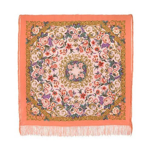 Платок Павловопосадская платочная мануфактура,130х130 см, розовый, коралловый