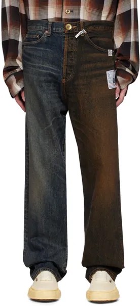 Сине-коричневые комбинированные джинсы W-образной формы Miharayasuhiro
