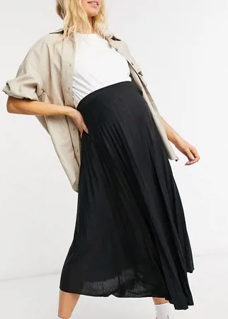 Черная плиссированная юбка миди ASOS DESIGN Maternity-Черный цвет