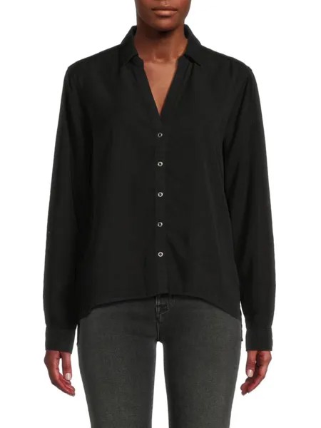Рубашка на пуговицах из шамбре Roll Tab Saks Fifth Avenue, черный
