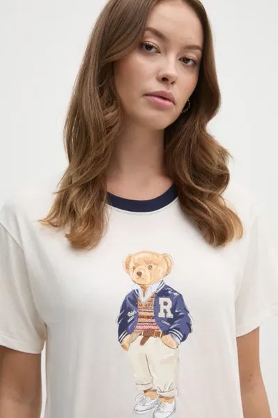 Хлопковая футболка Polo Ralph Lauren, бежевый