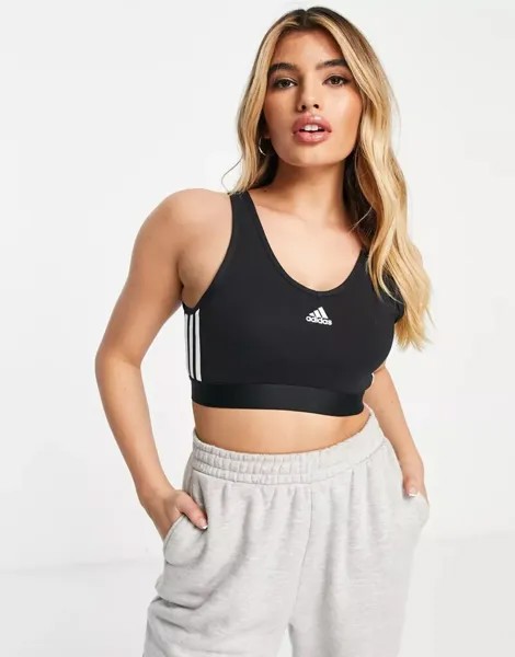 Черный спортивный бюстгальтер с низкой поддержкой и тремя полосками adidas Sportswear adidas performance