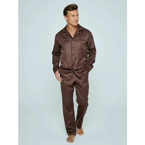 Пижама Малиновые сны, рубашка, брюки, карманы, размер 56, коричневый