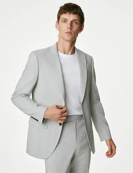 Пиджак из богатого льна приталенного кроя Marks & Spencer, светло-серый