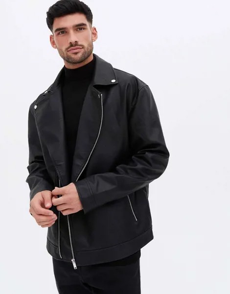 Черная oversized-куртка из искусственной кожи New Look-Черный цвет