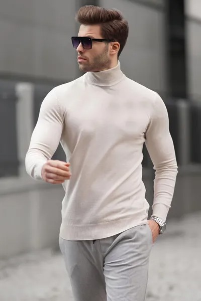 Мужской трикотажный свитер Stone Color Водолазка 6809 MADMEXT