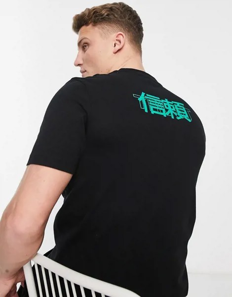 Черная футболка с текстовым принтом на спине ASOS DESIGN-Черный