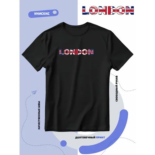 Футболка SMAIL-P надпись London-Лондон в цветах флага Великобритании, размер XXL, черный