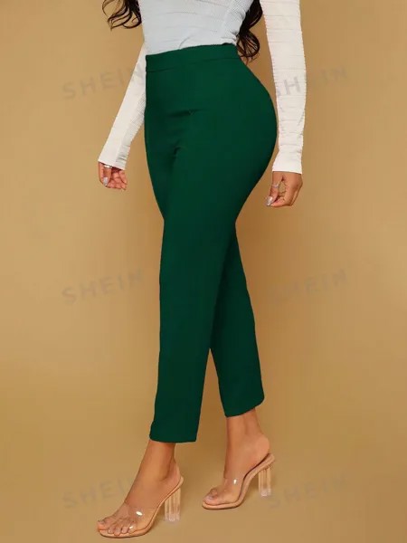 SHEIN SXY Женские однотонные брюки узкого кроя полной длины, темно-зеленый