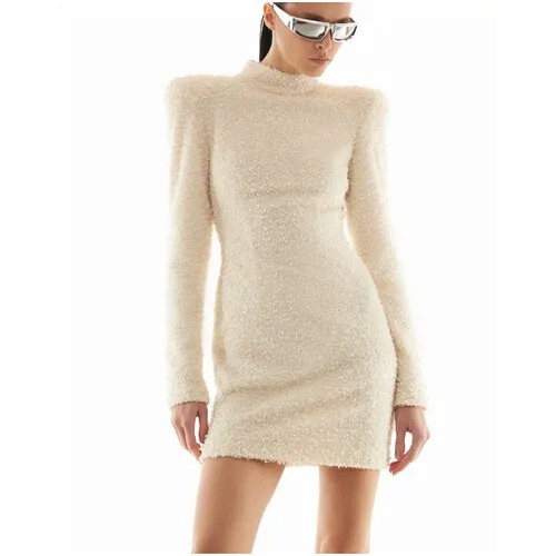 Платье Sorelle, вечернее, прилегающее, мини, открытая спина, подкладка, размер M, бежевый, белый