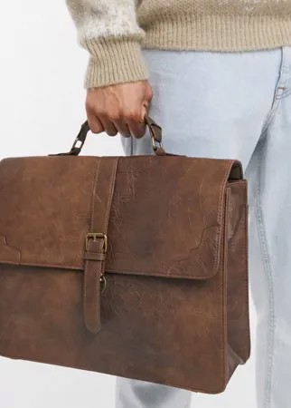 Светло-коричневый строгий портфель из искусственной кожи в винтажном стиле ASOS DESIGN
