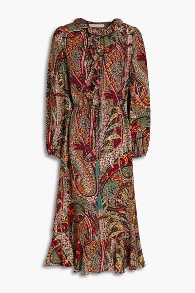 Платье миди из крепдешина с оборками и принтом VANESSA BRUNO, разноцветный