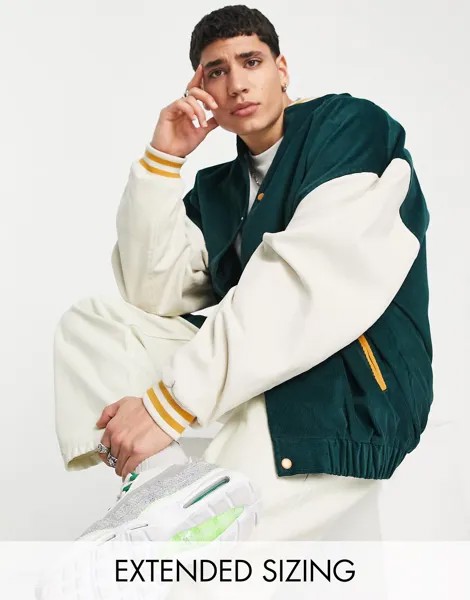 Зеленый вельветовый бомбер оверсайз ASOS DESIGN