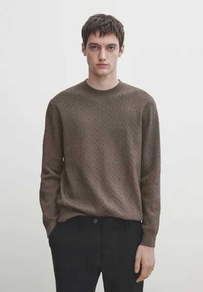 Свитер Crew Neck Zigzag Massimo Dutti, цвет mottled brown