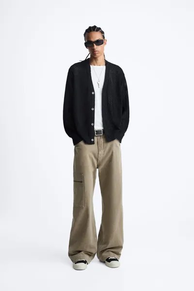 Фактурный кардиган крючком ZARA, черный