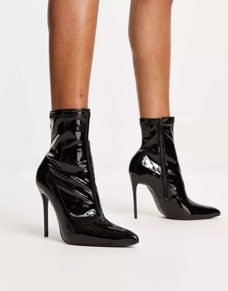 Черные лакированные ботинки-носки на каблуке-стильете Truffle Collection