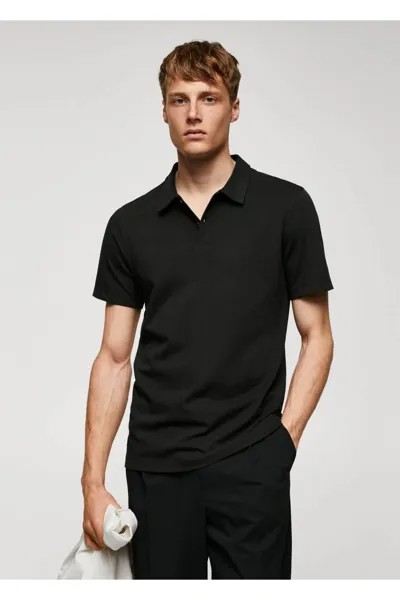 Рубашка поло из текстурированного хлопка Slim Fit Mango, зеленый