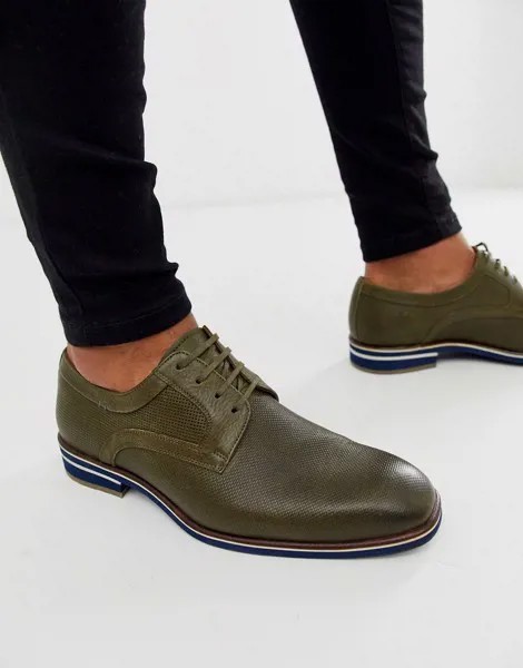 Кожаные туфли оливкового цвета со шнуровкой Depp London-Зеленый