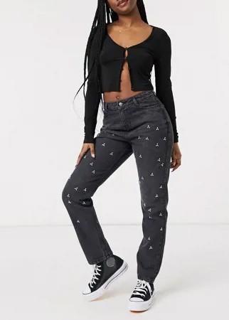 Черные выбеленные джинсы в винтажном стиле с отделкой стразами Urban Bliss-Черный цвет