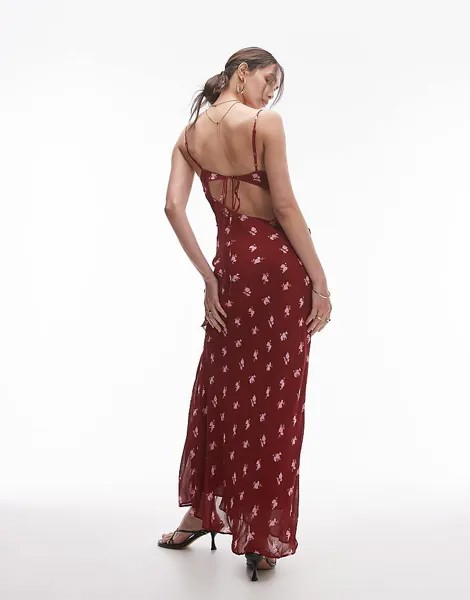 Topshop – Плавающее бордовое платье миди с драпировкой