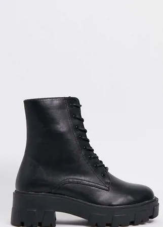 Черные ботинки на массивной подошве для широкой стопы RAID Wide Fit Rexx-Черный цвет