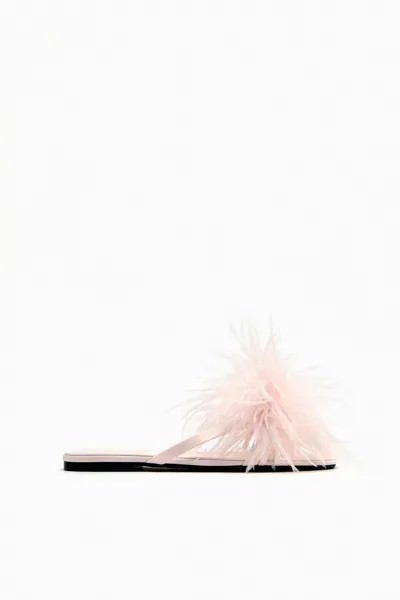 Плоские сандалии с перьями Zara, розовый