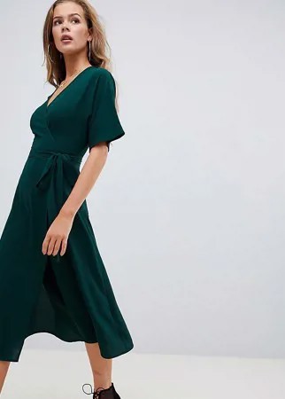 Зеленое эксклюзивное платье миди с завязкой на талии Missguided-Зеленый