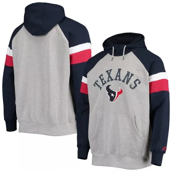 Мужской пуловер с капюшоном с принтом реглан, серый/темно-синий Houston Texans Home Run Starter