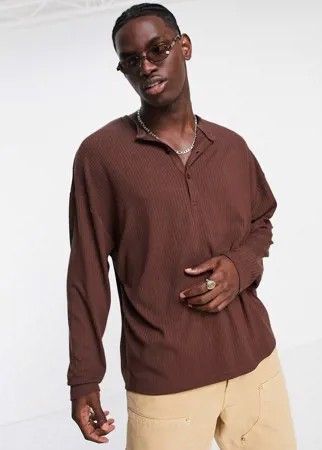 Коричневый oversized-лонгслив в рубчик с воротником на пуговице ASOS DESIGN-Коричневый цвет