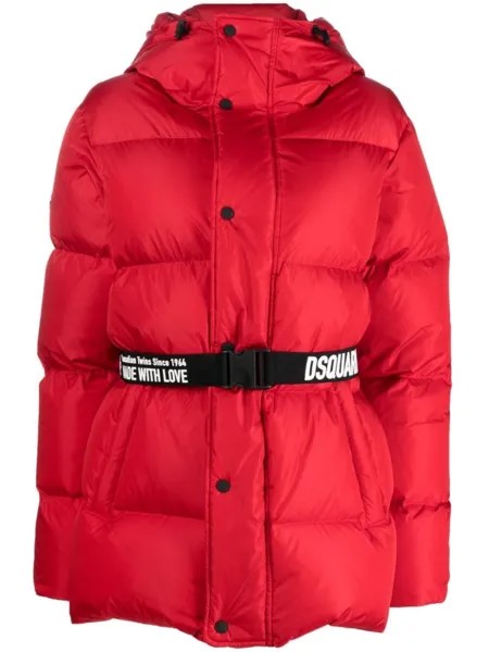 Dsquared2 пуховик с капюшоном и поясом, красный
