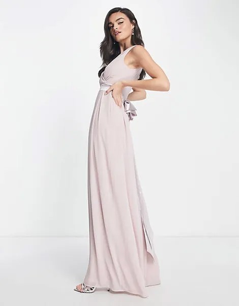 Розовое платье макси с бантом на спине TFNC Bridesmaid