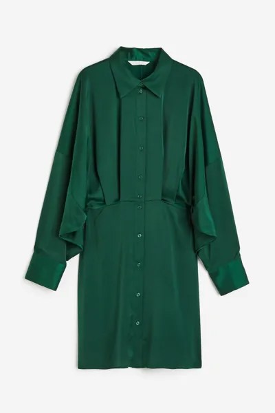 Платье H&M Satin Shirt, темно-зеленый
