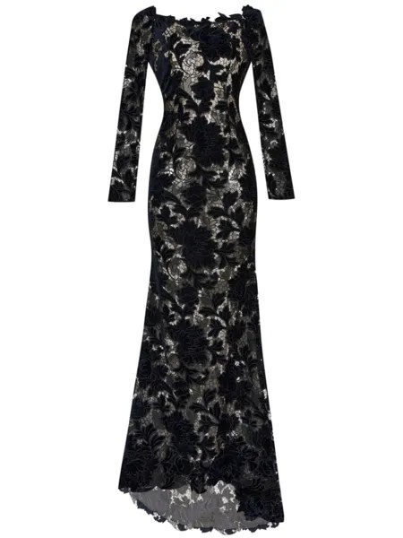 Oscar de la Renta гипюровое платье Peony Velvet, черный