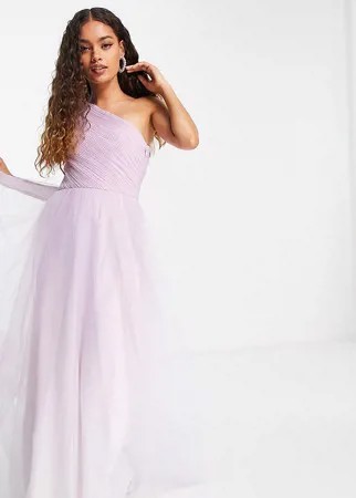 Сиреневое платье макси на одно плечо Chi Chi London-Розовый цвет